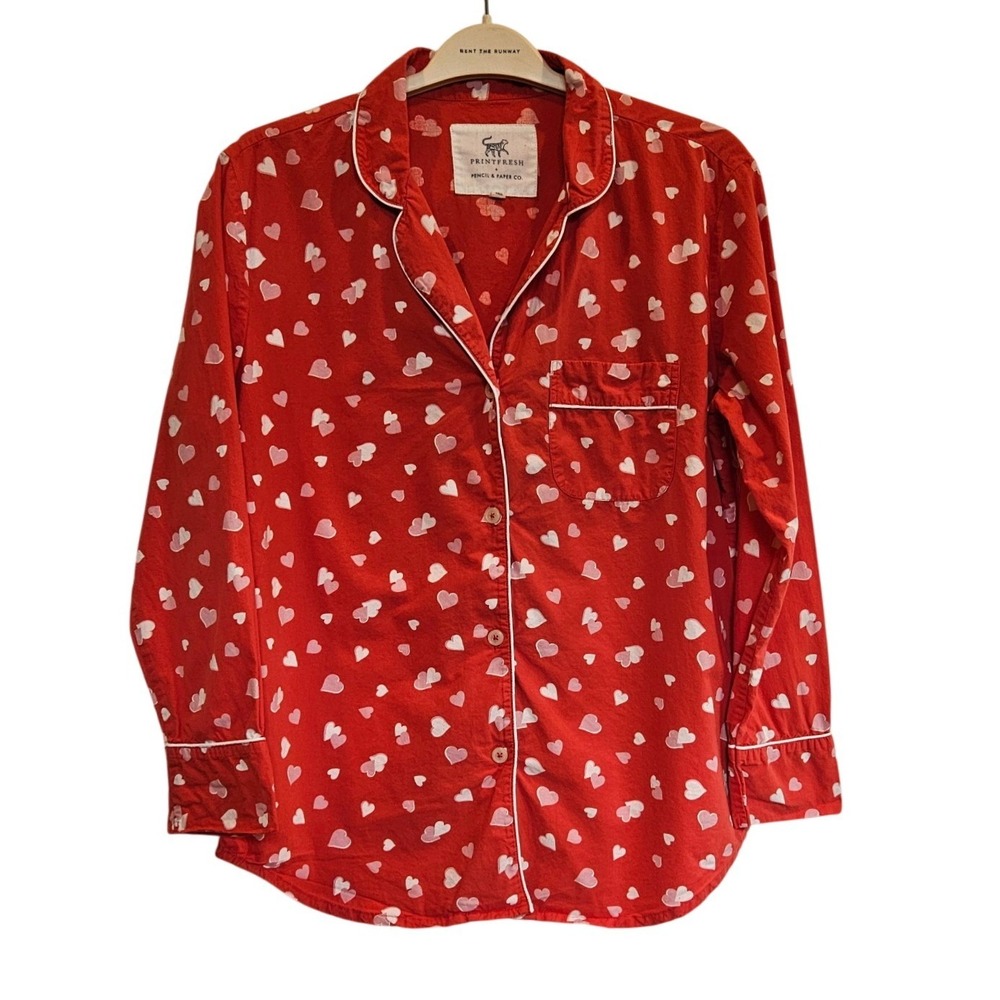 Printfresh Pencil & Paper Co Red Heart Print Organic Cotton Pajama Top XS Tall